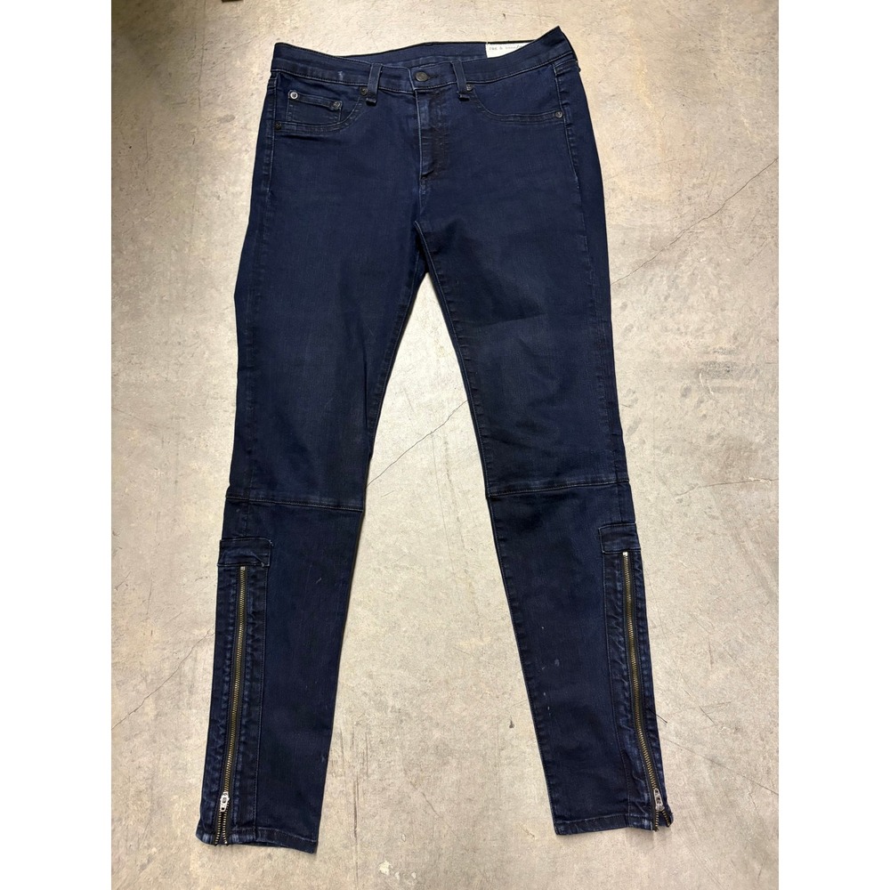 Rag & Bone JEAN Dark Indigo Moto Zipper Skinny Jeans W1535I382 Size 30